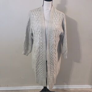 For The Republic Women's Small Cream Cable Knit Cardigan Sweater Long